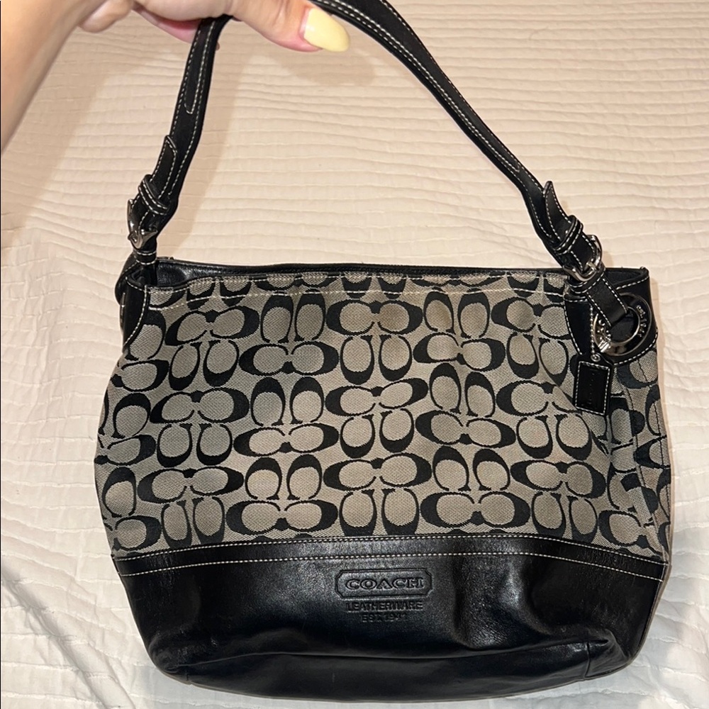 Coach Black and Gray Shoulder Bag with Elegant Design